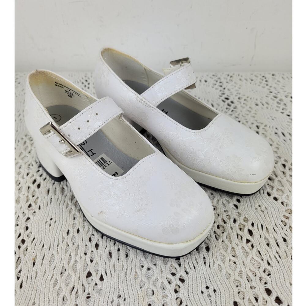 vintage 90's High Lights Kids Size 11 White Floral Communion Wedding Shoes